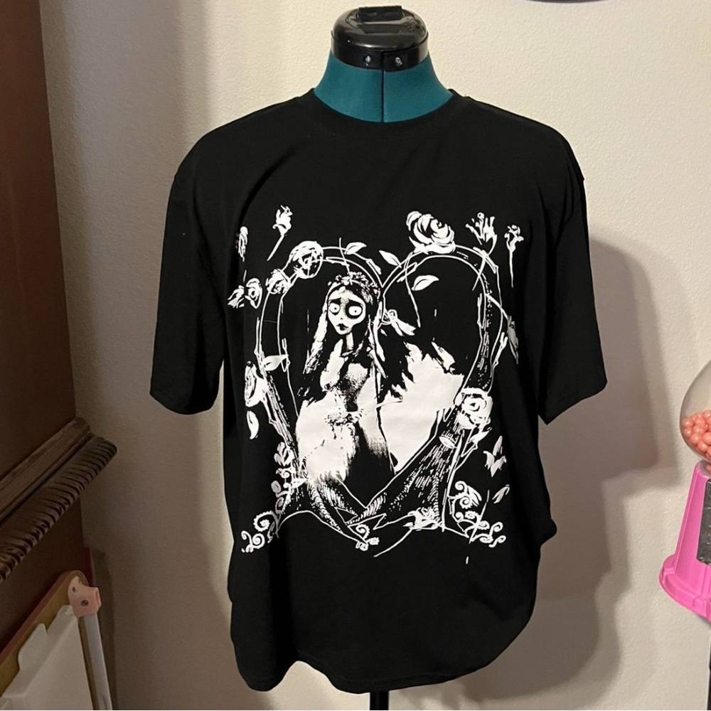 Corpse Bride Black and White Oversized Graphic T-Shirt